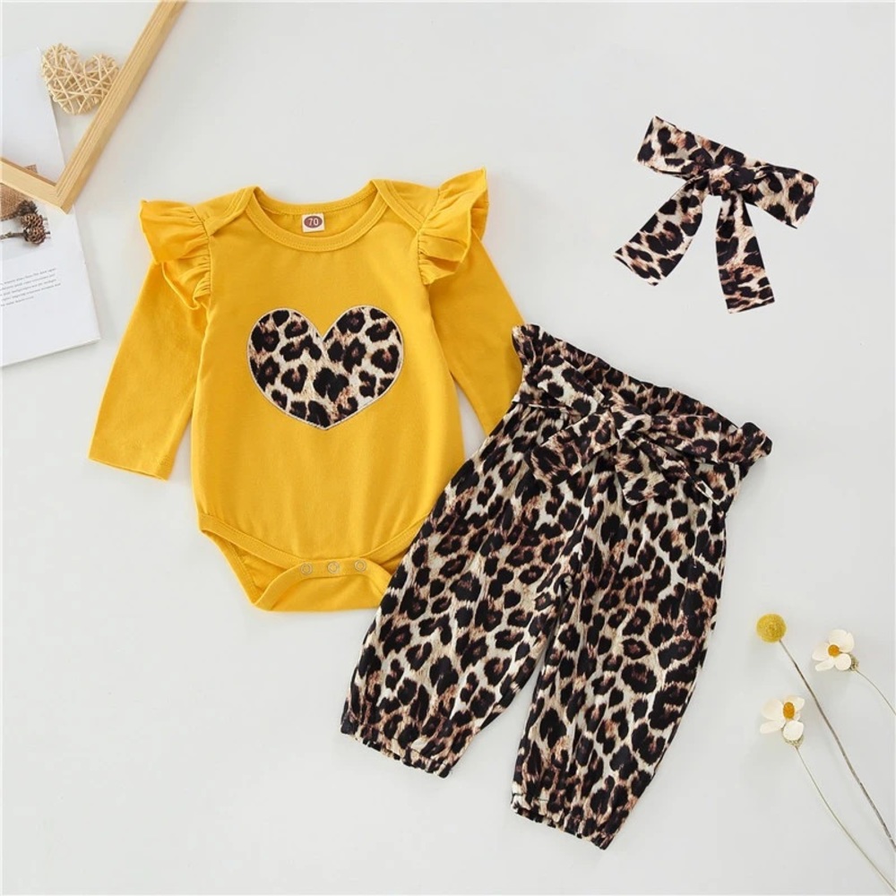 3 Piece Heart Shaped Leopard bodysuit